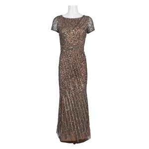 Adrianna Papell Short Sleeve Beaded Sequin Gown